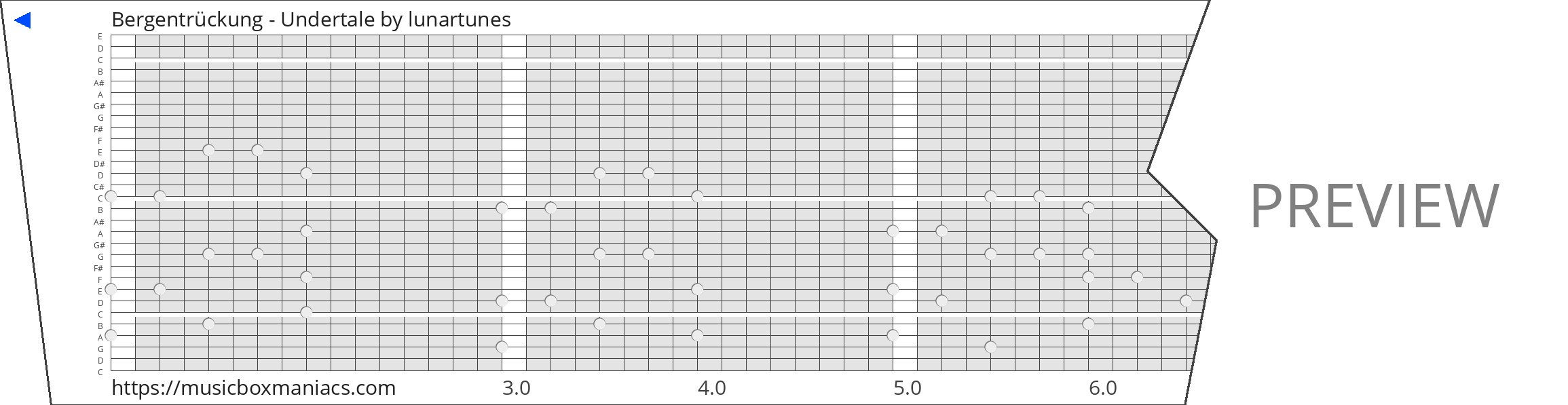 Bergentrückung - Undertale 30 note music box paper strip
