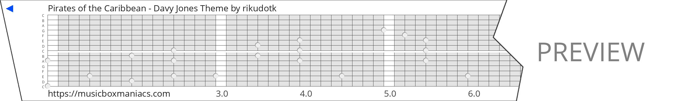 Pirates of the Caribbean - Davy Jones Theme 15 note music box paper strip