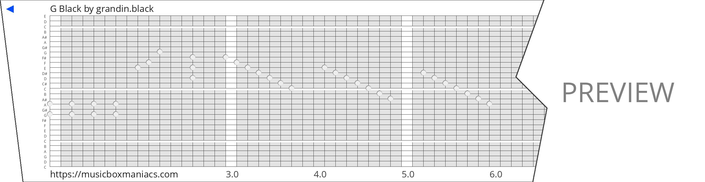 G Black 30 note music box paper strip