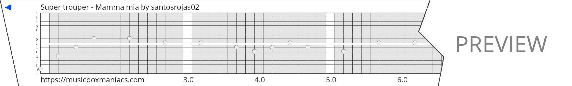 Super trouper - Mamma mia 15 note music box paper strip