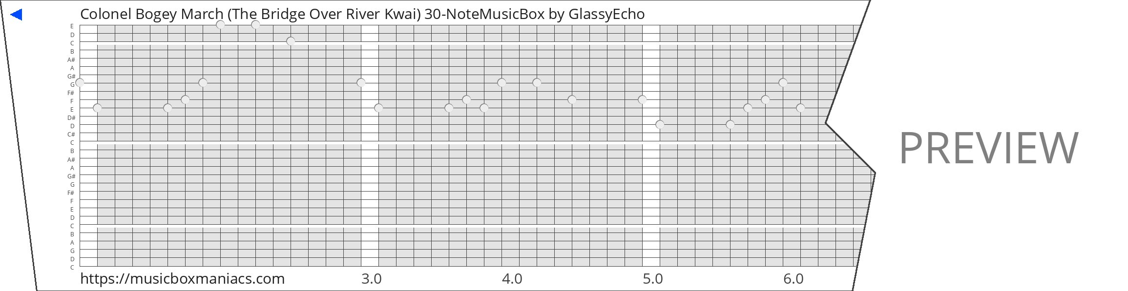 Colonel Bogey March (The Bridge Over River Kwai) 30-NoteMusicBox 30 note music box paper strip