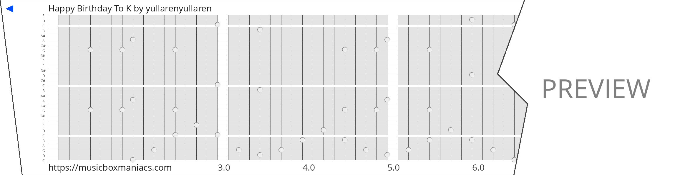 Happy Birthday To K 30 note music box paper strip