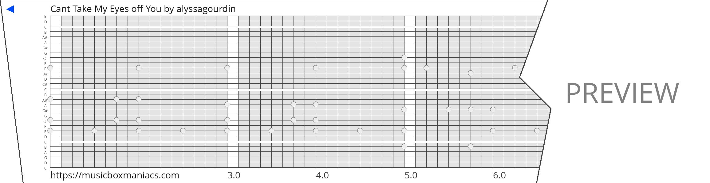 Cant Take My Eyes off You 30 note music box paper strip