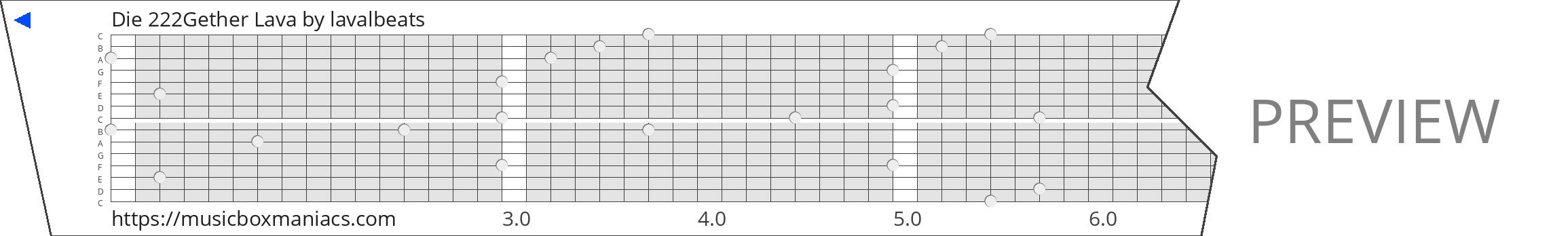 Die 222Gether Lava 15 note music box paper strip