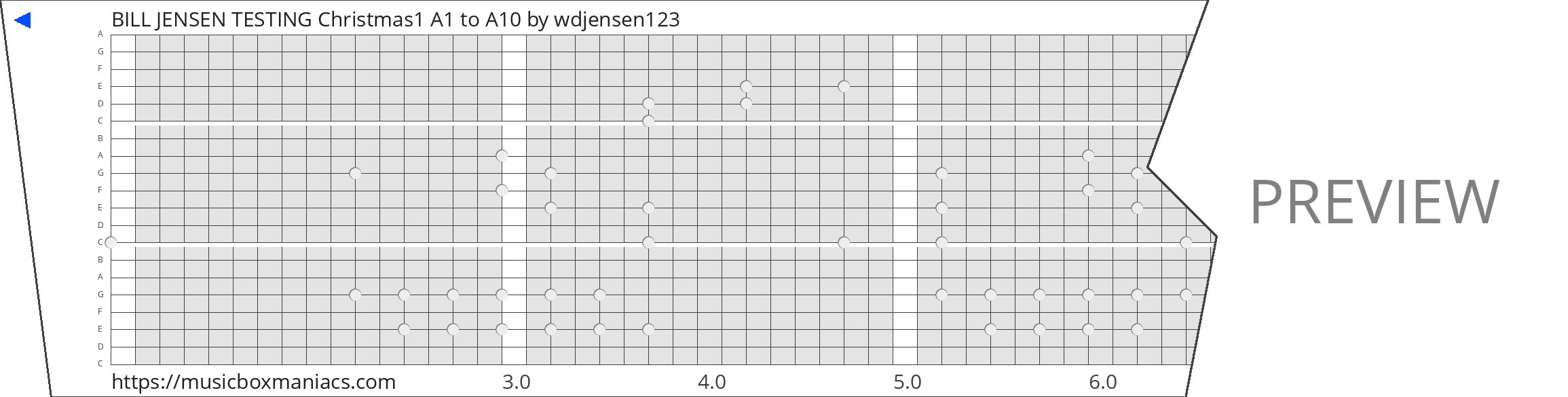 BILL JENSEN TESTING Christmas1 A1 to A10 20 note music box paper strip