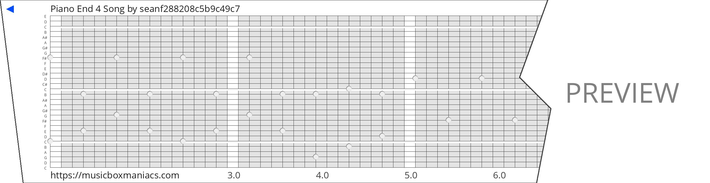 Piano End 4 Song 30 note music box paper strip