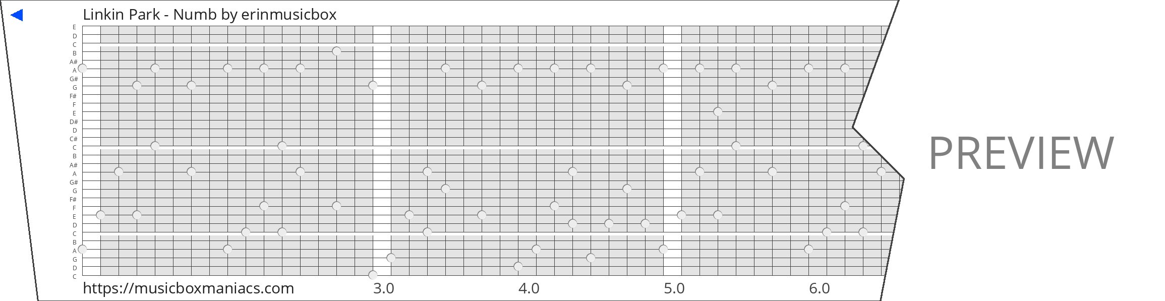 Linkin Park - Numb 30 note music box paper strip