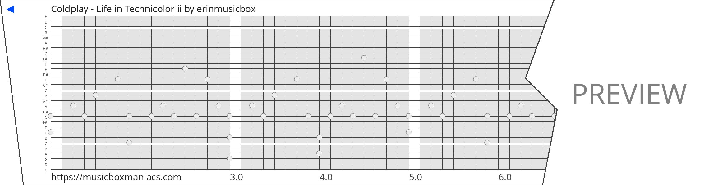 Coldplay - Life in Technicolor ii 30 note music box paper strip
