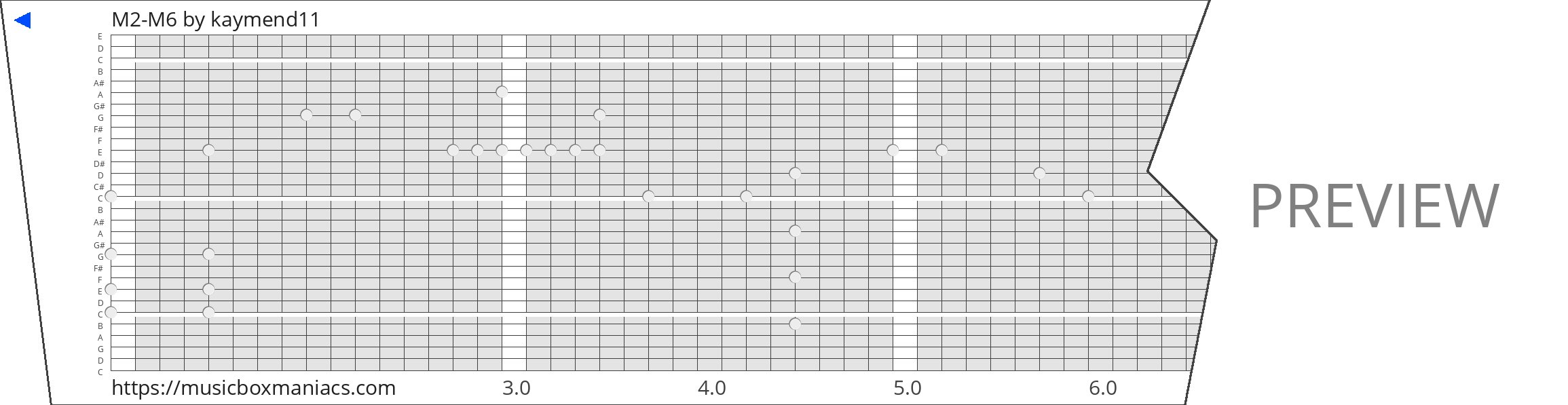 M2-M6 30 note music box paper strip