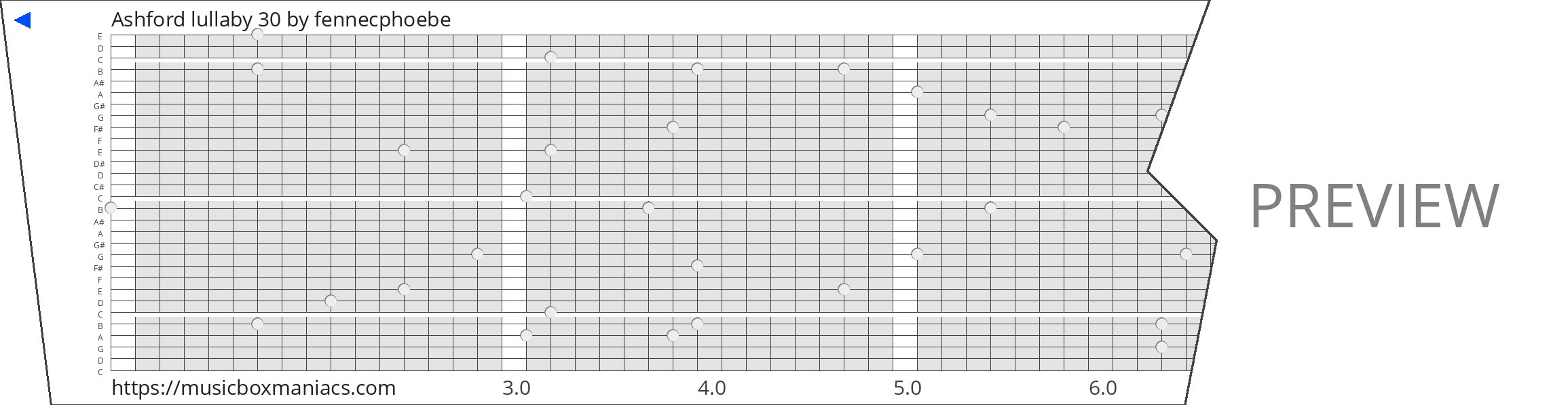 Ashford lullaby 30 30 note music box paper strip