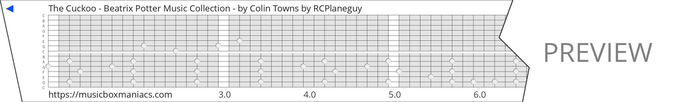 The Cuckoo - Beatrix Potter Music Collection - by Colin Towns 15 note music box paper strip
