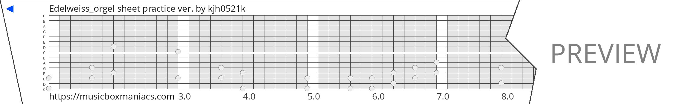 Edelweiss_orgel sheet practice ver. 15 note music box paper strip