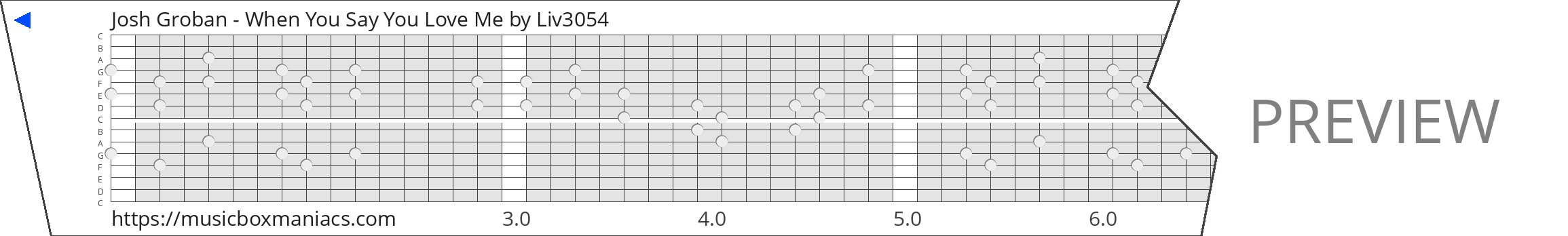 Josh Groban - When You Say You Love Me 15 note music box paper strip