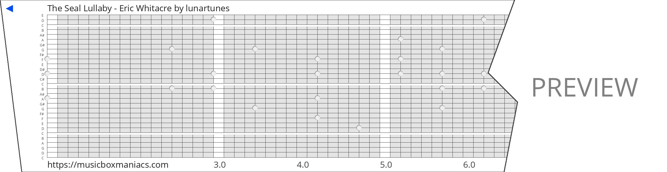 The Seal Lullaby - Eric Whitacre 30 note music box paper strip