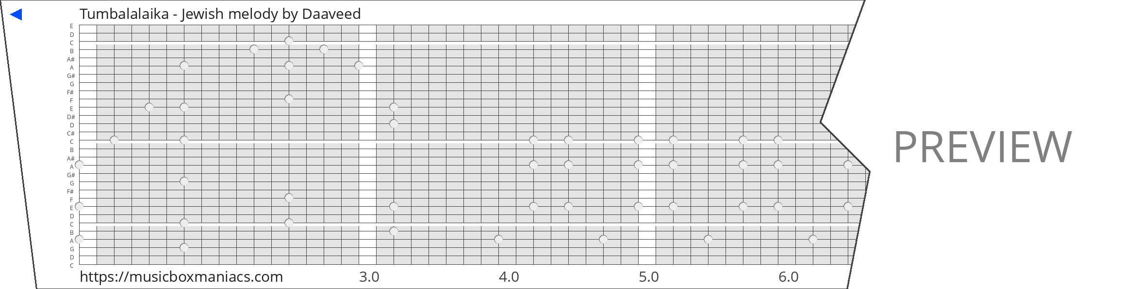 Tumbalalaika - Jewish melody 30 note music box paper strip