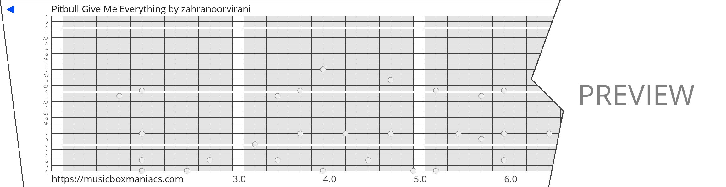 Pitbull Give Me Everything 30 note music box paper strip