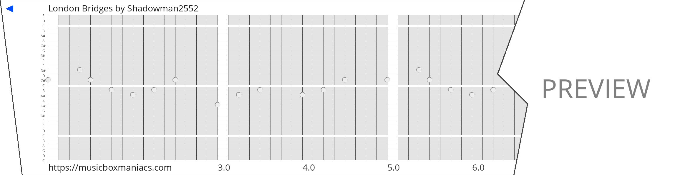 London Bridges 30 note music box paper strip