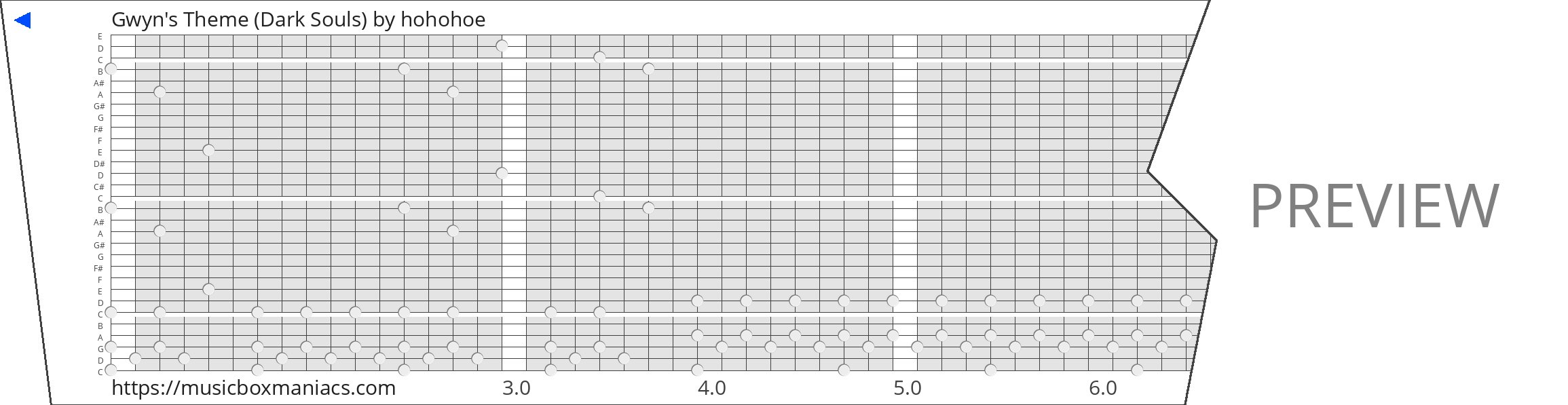 Gwyn's Theme (Dark Souls) 30 note music box paper strip