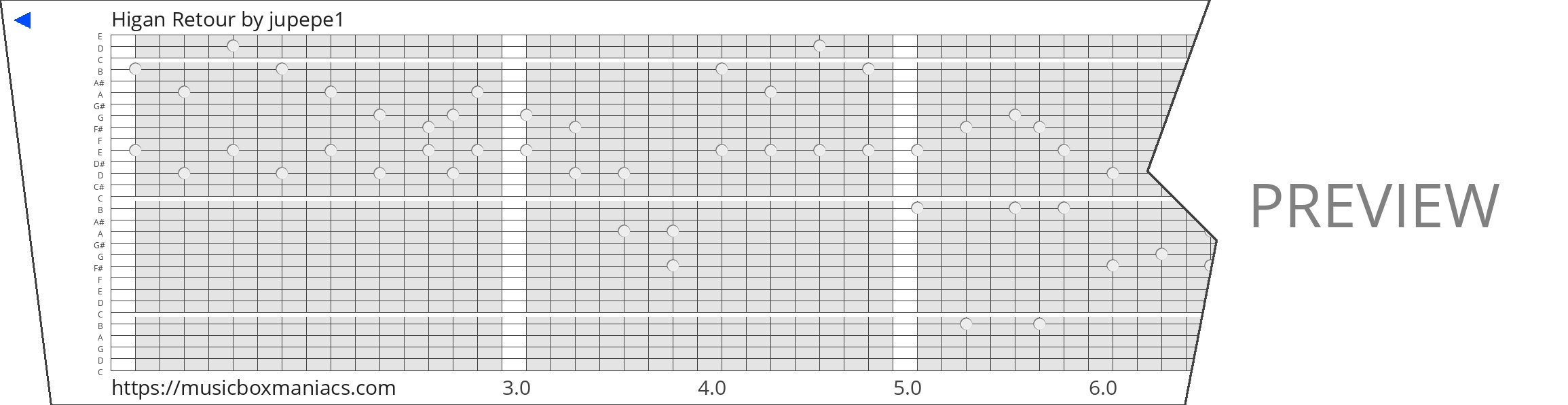 Higan Retour 30 note music box paper strip