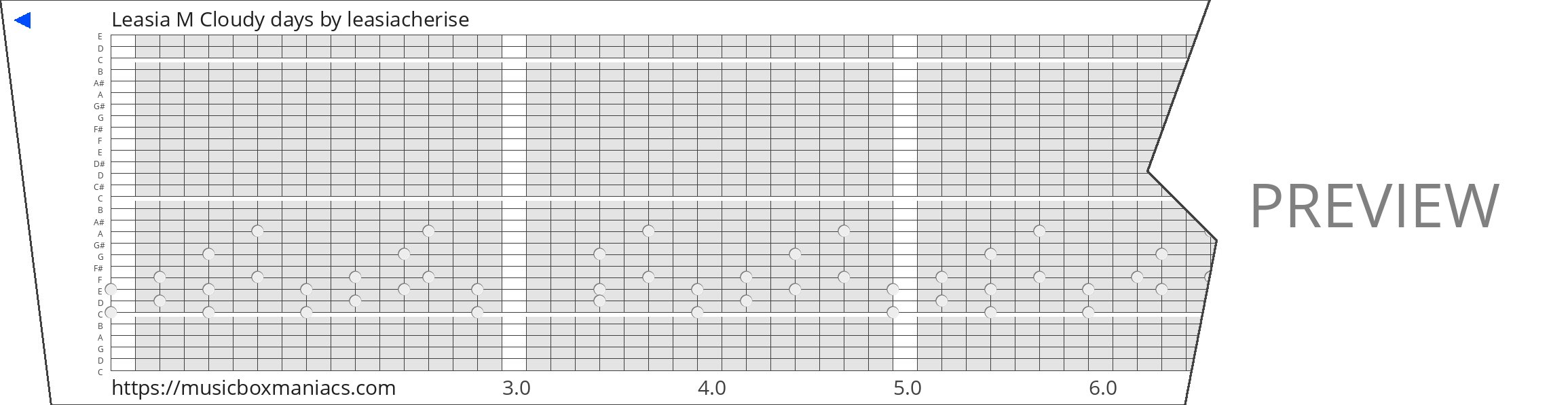 Leasia M Cloudy days 30 note music box paper strip