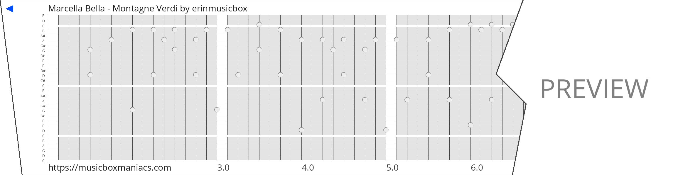 Marcella Bella - Montagne Verdi 30 note music box paper strip