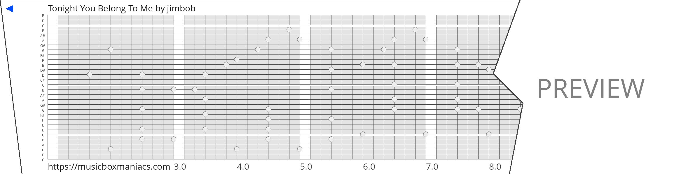 Tonight You Belong To Me 30 note music box paper strip