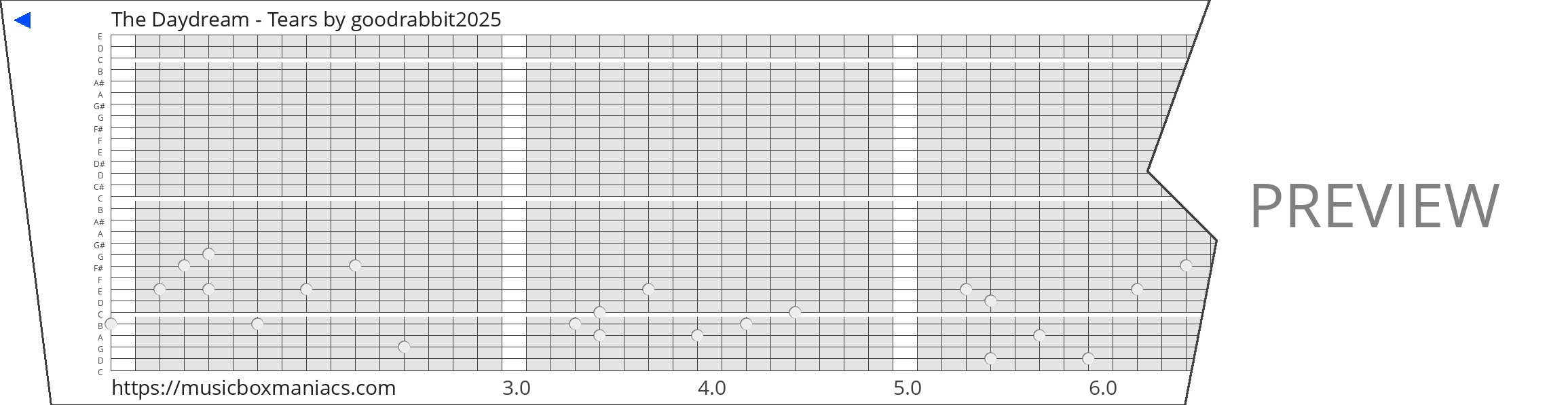 The Daydream - Tears 30 note music box paper strip