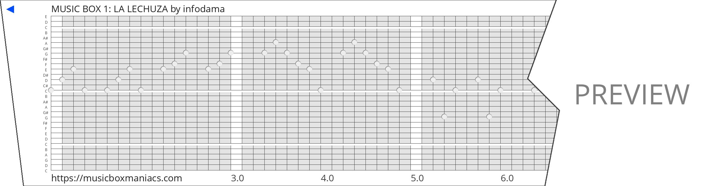 MUSIC BOX 1: LA LECHUZA 30 note music box paper strip