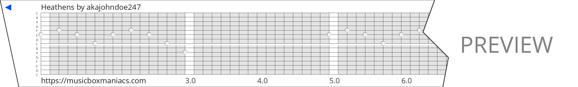 Heathens 15 note music box paper strip