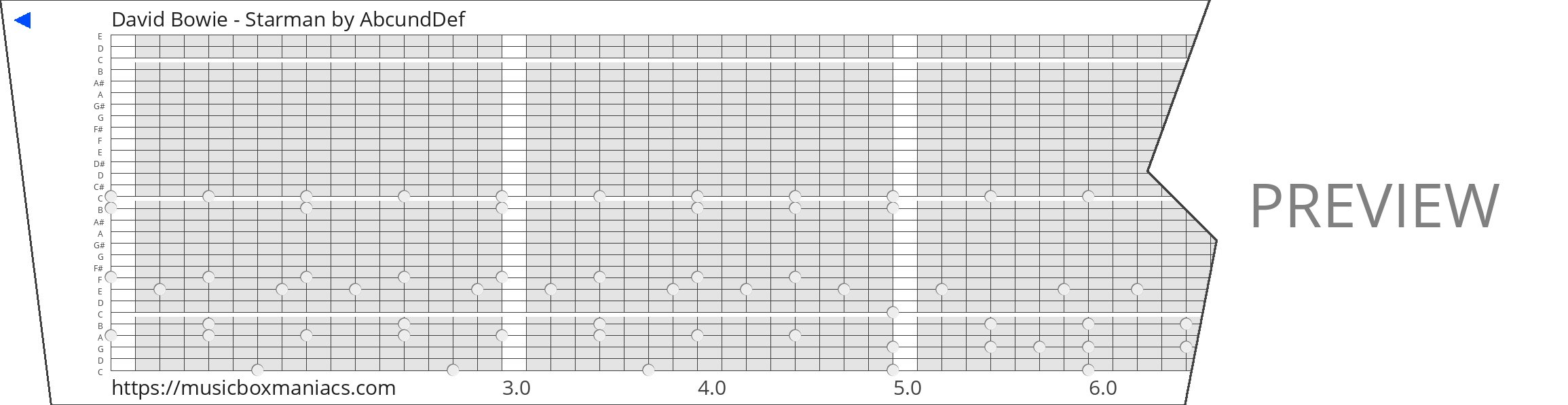 David Bowie - Starman 30 note music box paper strip