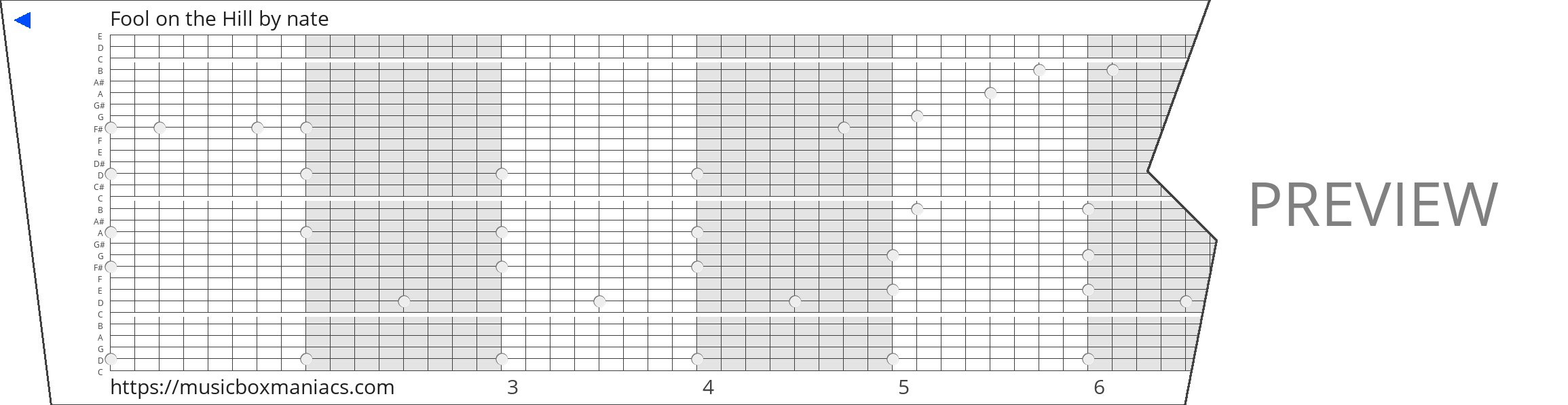 Fool on the Hill 30 note music box paper strip