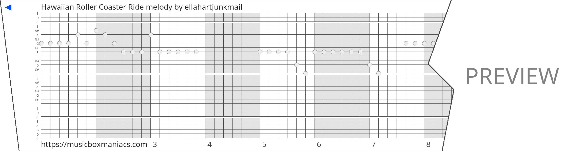 Hawaiian Roller Coaster Ride melody 30 note music box paper strip