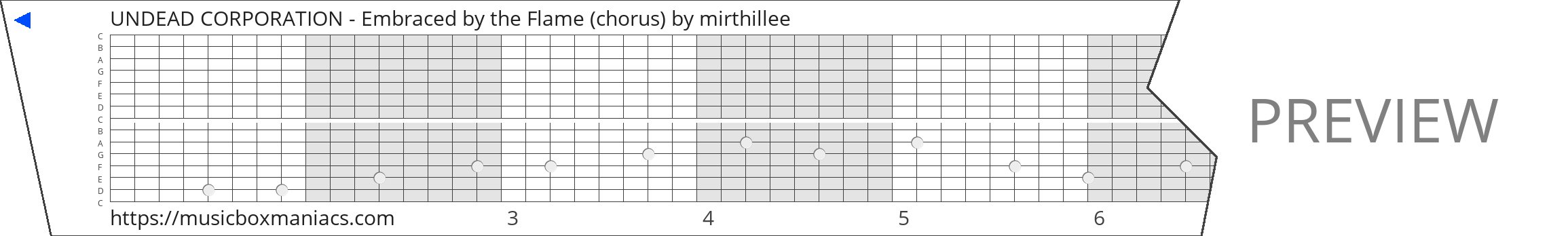 UNDEAD CORPORATION - Embraced by the Flame (chorus) 15 note music box paper strip