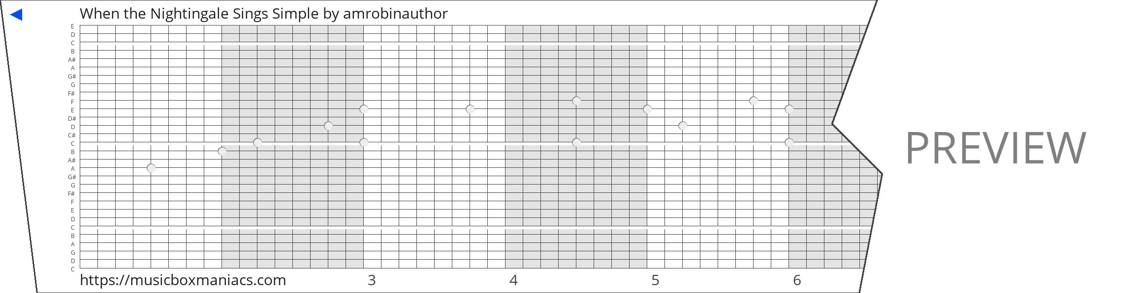 When the Nightingale Sings Simple 30 note music box paper strip