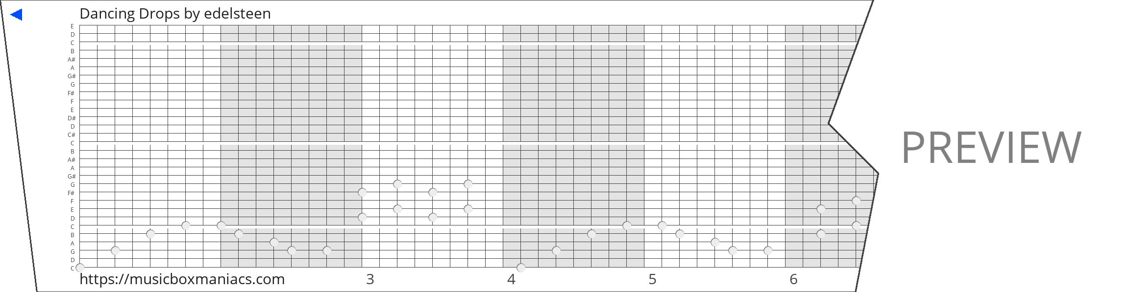Dancing Drops 30 note music box paper strip