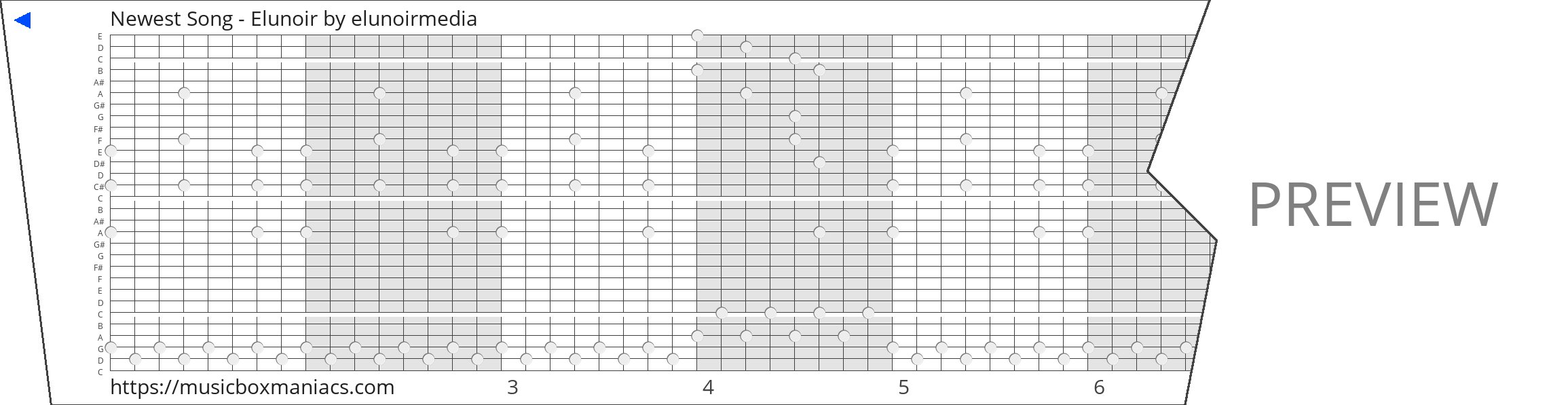 Newest Song - Elunoir 30 note music box paper strip