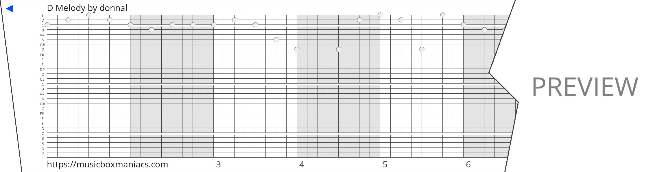 D Melody 30 note music box paper strip