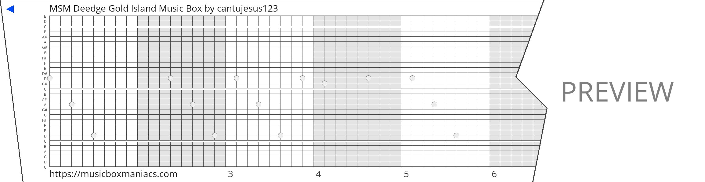 MSM Deedge Gold Island Music Box 30 note music box paper strip