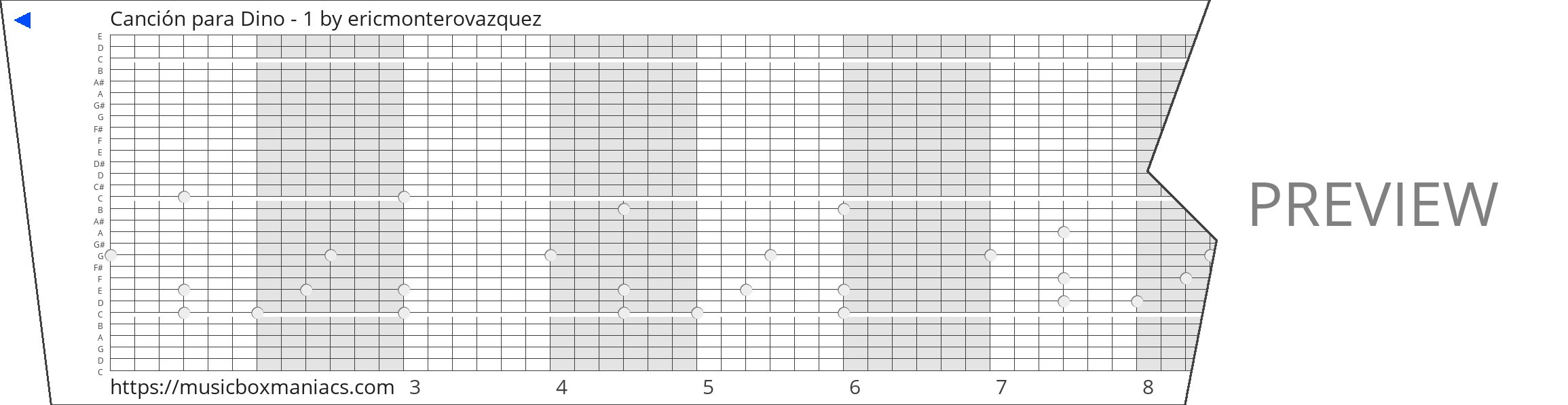 Canción para Dino - 1 30 note music box paper strip