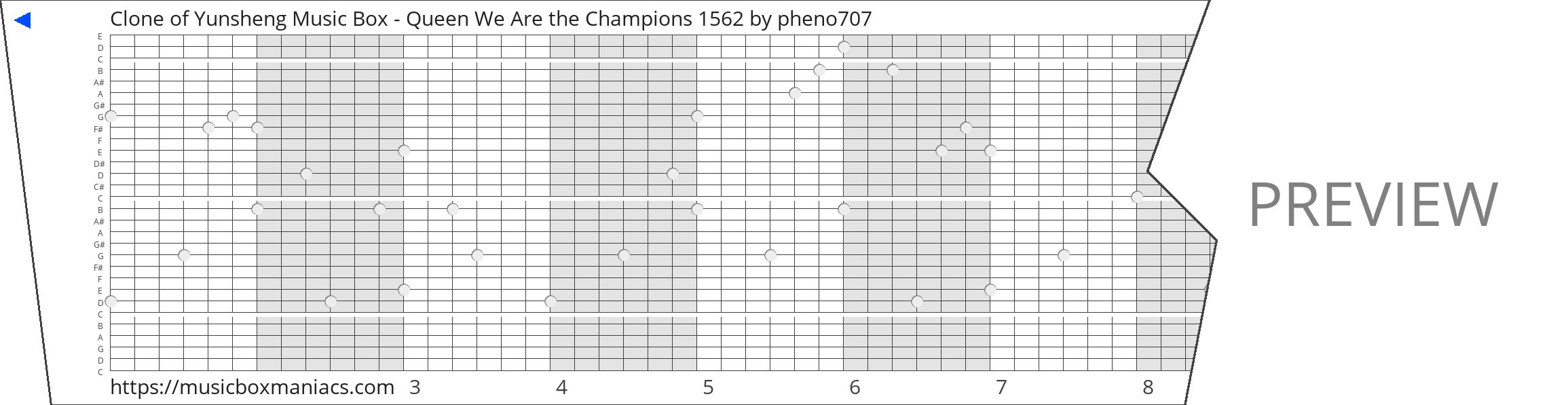 Clone of Yunsheng Music Box - Queen We Are the Champions 1562 30 note music box paper strip