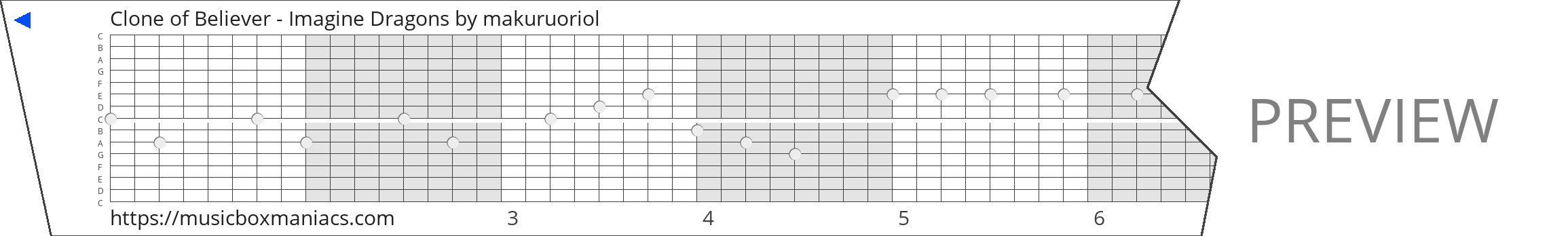 Clone of Believer - Imagine Dragons 15 note music box paper strip