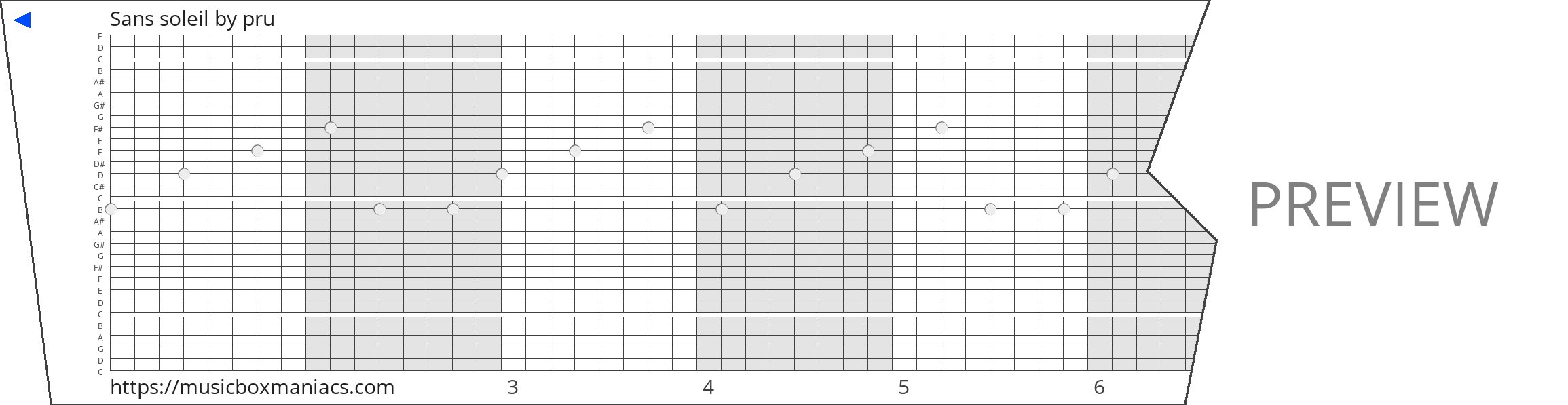 Sans soleil 30 note music box paper strip