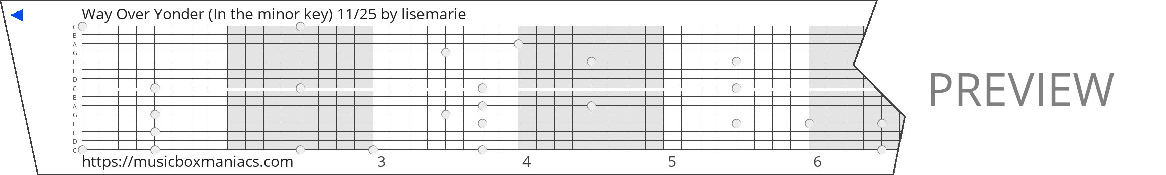 Way Over Yonder (In the minor key) 11/25 15 note music box paper strip
