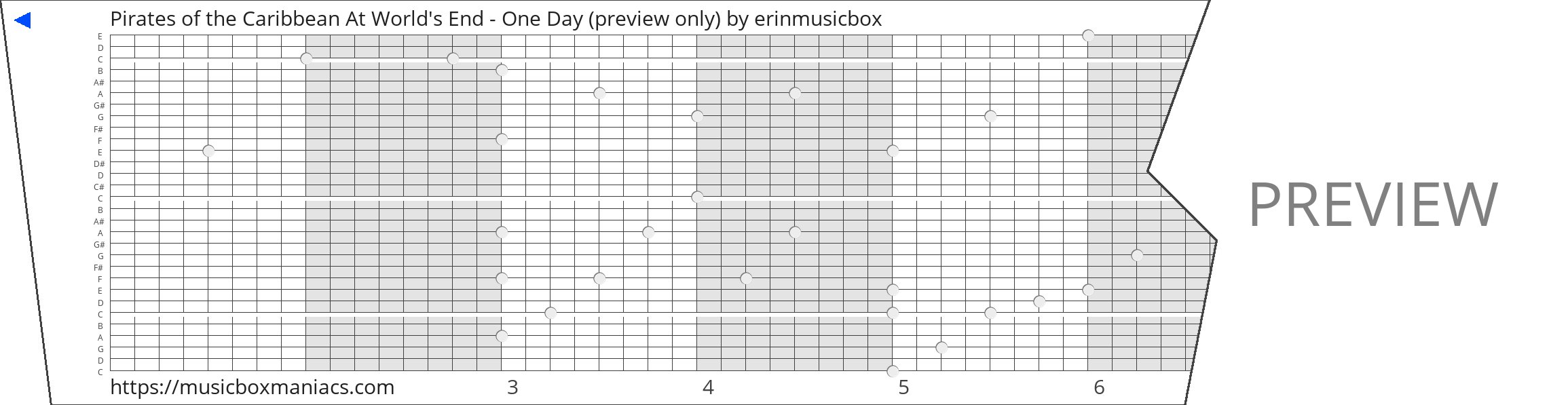Pirates of the Caribbean At World's End - One Day (preview only) 30 note music box paper strip