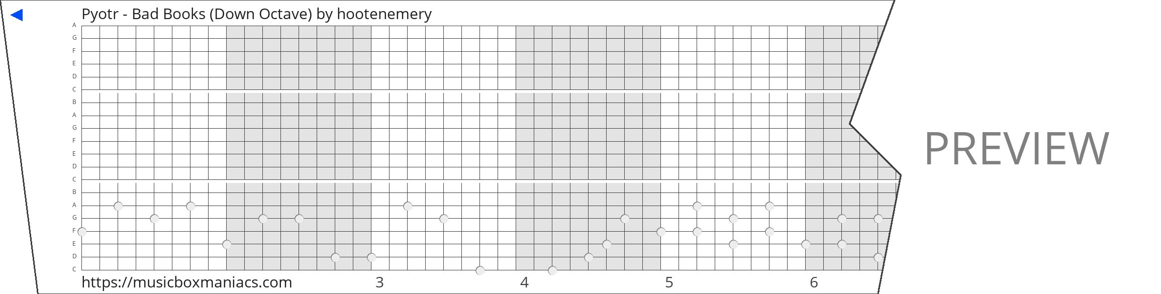 Pyotr - Bad Books (Down Octave) 20 note music box paper strip