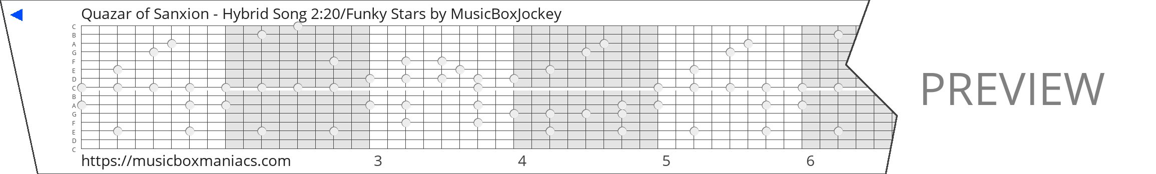Quazar of Sanxion - Hybrid Song 2:20/Funky Stars 15 note music box paper strip