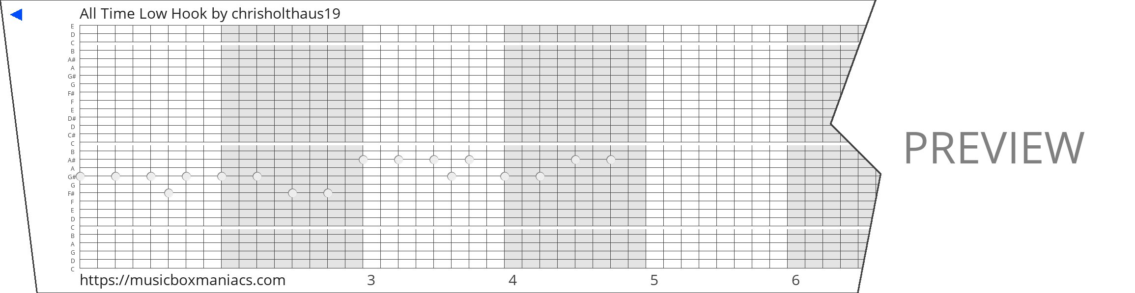 All Time Low Hook 30 note music box paper strip