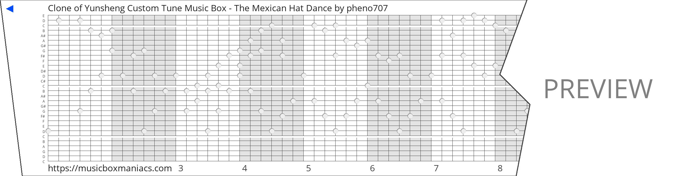 Clone of Yunsheng Custom Tune Music Box - The Mexican Hat Dance 30 note music box paper strip