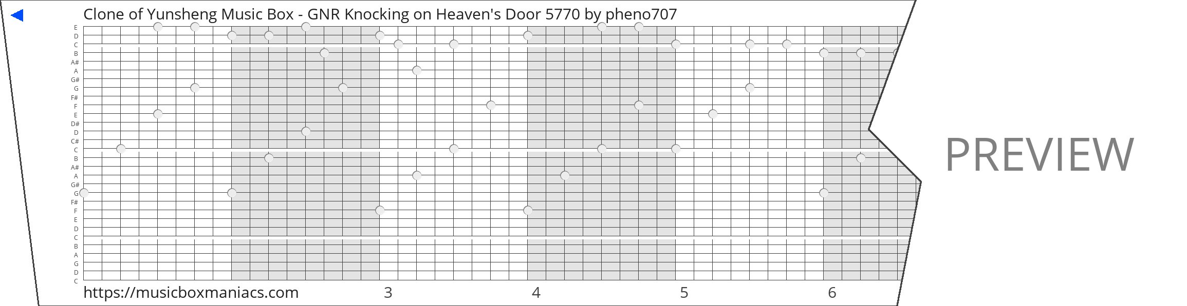 Clone of Yunsheng Music Box - GNR Knocking on Heaven's Door 5770 30 note music box paper strip