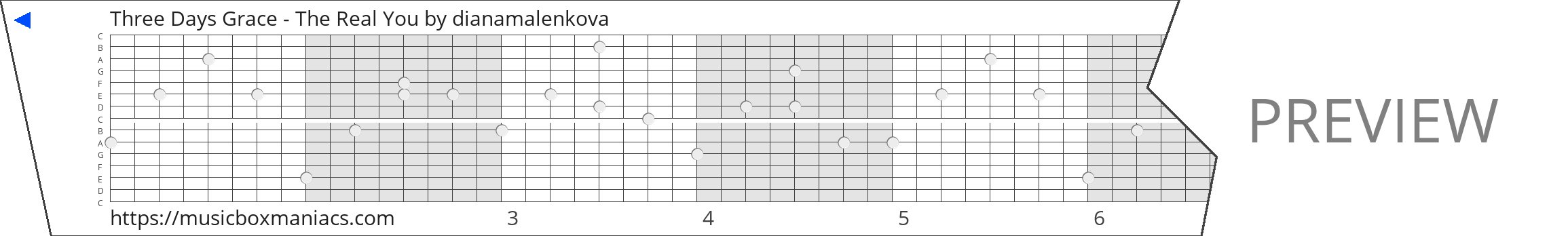 Three Days Grace - The Real You 15 note music box paper strip